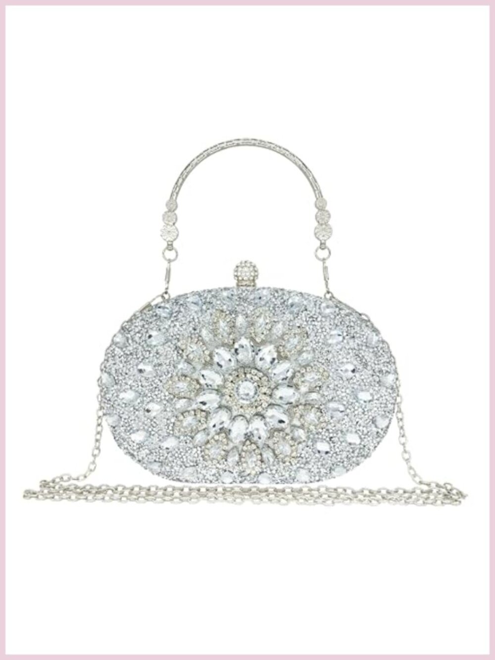 Rhinestone Clutch Purse Women Evening Bag with Crystal Sunflower & Chain